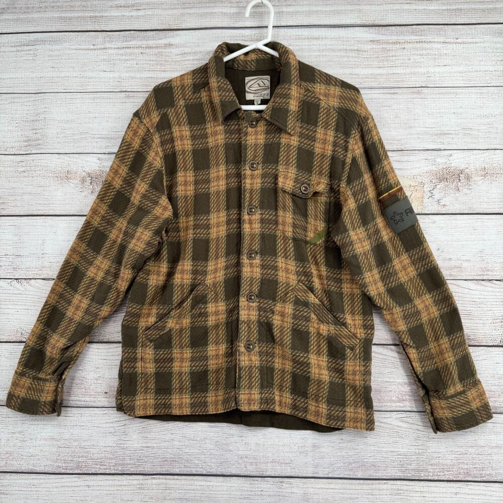 Reef Shirt Lined Plaid Flannel‎ Shacket Jacket Men's Size Medium Green/Yellow
